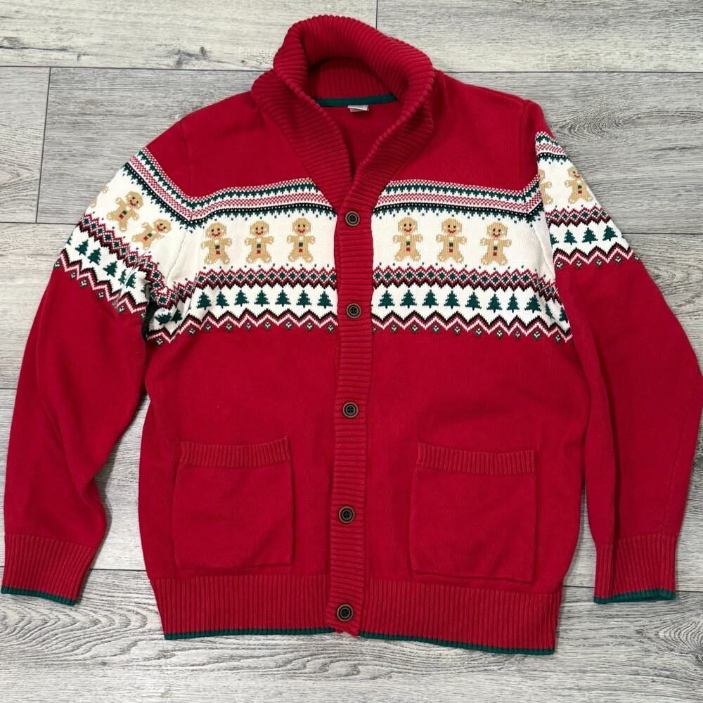 Gymboree Mens XL Gingerbread Man Fair Isle Sweater Red Christmas Nordic Holiday